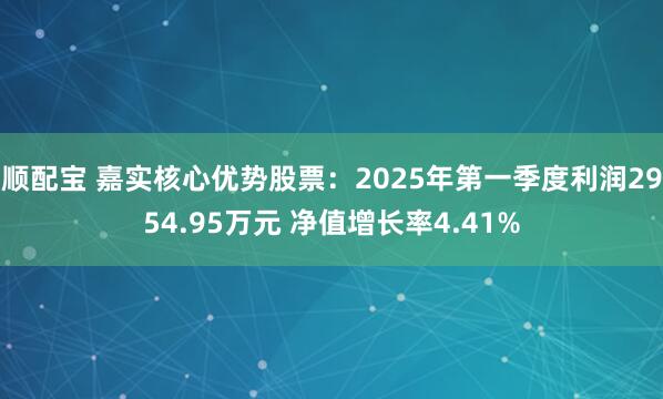 顺配宝 嘉实核心优势股票：2025年第一季度利润2954.95万元 净值增长率4.41%