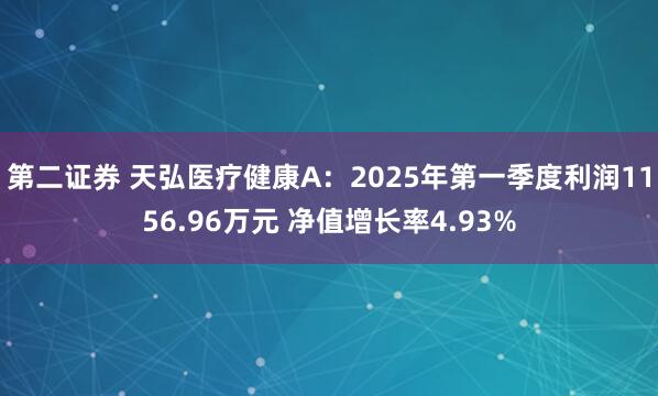 第二证券 天弘医疗健康A：2025年第一季度利润1156.96万元 净值增长率4.93%